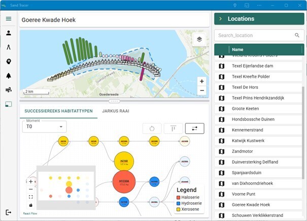 Screenhot of viewer in which data on geomorphological development and habitatdevelopment is presented interactively.